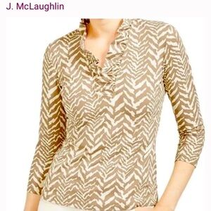 J. Mclaughlin durham ruffle animal zebra print catalina cloth brown holiday